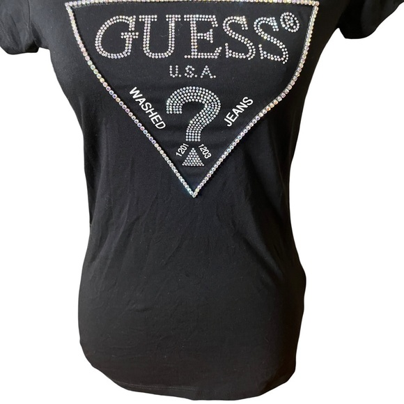 NEW Guess Rhinestone Embellished Short Sleeve Logo Tee in Black sze S - Picture 4 of 12
